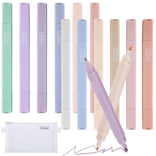 Yafe 12er Pack Textmarker Pastell mit Stifttasche, Highlighter Pen Marker Pastell Bibel Textmarker Double Ended Aesthetic Stifte Geschenke für Kinder Zuhause Schule Büro von Yafe