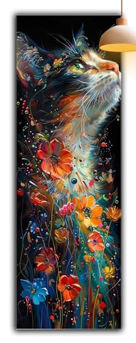 Diamond Painting Blume, Diamant Painting Bilder Katze 5D Full Drill Bastelset Erwachsene Anfänger DIY Strass Kristall Kunst Malerei, Erwachsene Stickerei Kreuzstich, Deko Schlafzimmer 60x20cm G2-966 von Yagagse