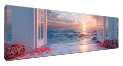 Diamond Painting Fenster, Meer Diamond Painting Erwachsene Bastelset, DIY Vollbohrer Diamant Malerei Basteln Erwachsene Anfänger Kreativ Set für Deko Wohnzimmer, Geschenke für Frauen 120x40cm G2-889 von Yagagse