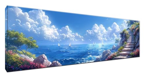 Diamond Painting Meer, Diamant Painting Bilder Treppe 5D Full Drill Bastelset Erwachsene Anfänger DIY Strass Kristall Kunst Malerei, Erwachsene Stickerei Kreuzstich, Deko Schlafzimmer 150 x 50G2-888 von Yagagse