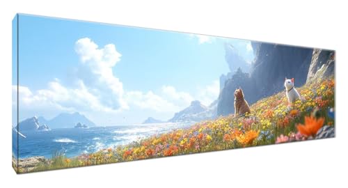 Diamond Painting Wiese, Katze Diamond Painting Erwachsene Bastelset, DIY Vollbohrer Diamant Malerei Basteln Erwachsene Anfänger Kreativ Set für Wanddeko Wohnzimmer, Geschenke für Frauen 105x35 G2-397 von Yagagse
