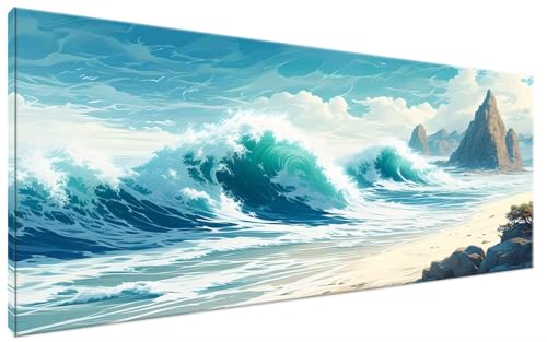Malen Nach Zahlen Erwachsene Wellen DIY Bastelset Erwachsene Frauen Malen Nach Zahlen Groß XXL 40x70cm Handgemalt Ölgemälde Kit für Anfänger, Malen Nach Zahlen Strand Deko Wohnzimmer, Geschenk G3-127 von Yagagse
