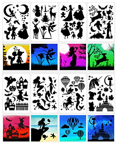 Fast Draw Stencil Art A4 Templates, Fantasy Silhouette Hollow Painting Template, Reusable DIY Drawing Sketch Graffiti Stencils 16 Sheets von Yagerod