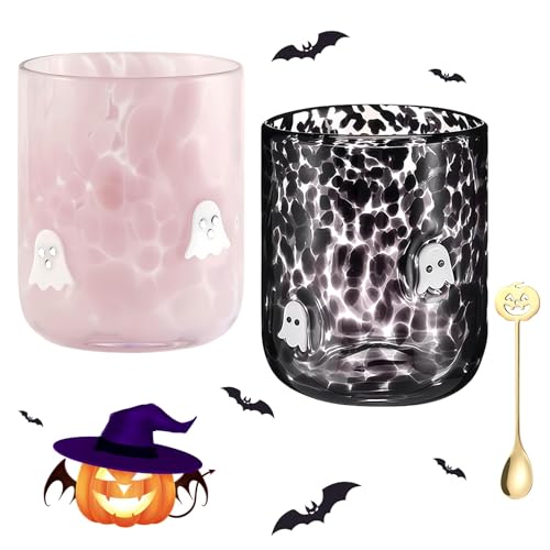 Yagerod 2 Stück Halloween Icon Saftgläser, zweifarbiges mundgeblasenes 14oz Icon Trinkkürbis-Gläser-Set ohne Stiel, Anthropologie-Glaswaren, ideale Halloween-Party-Dekoration(B) von Yagerod