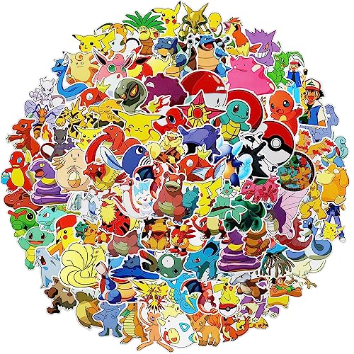 Sticker Aufkleber,100 Stück pokemon Stickers for Kids Vinyl Wasserfeste Tier Stickers Set für Water Bottle, Auto, Skateboards, Laptop, Kühlschränke, Fahrräder, Gepäck, Telefon und mehr von Yagu