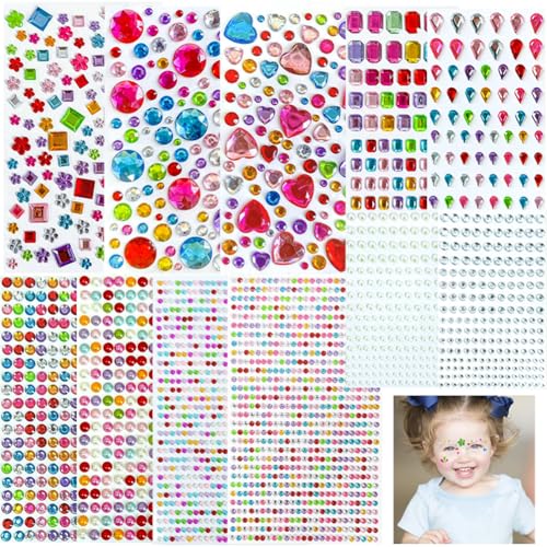 Glitzersteine Selbstklebend, 2883 Stück Strasssteine Selbstklebend, Bunt Strasssteine Gesicht, Glitzersteine zum Basteln Verschiedene Formen, Glitzer Sticker für DIY, Augen, Nagel, Kinder Handwerke Glitzersteine Selbstklebend, 2883 Stück Strasssteine Selbstklebend, Bunt Strasssteine Gesicht, Glitzersteine zum Basteln Verschiedene Formen, Glitzer Sticker für DIY, Augen, Nagel, Kinder Handwerke von Yajesy