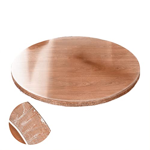 Tischdecke, rund, transparent, rund, aus PVC, leicht zu reinigen, rund, wasserdicht, Tischdekoration, für Party, Innen oder Außenbereich, transparent / Holzmaserung von Yajexun
