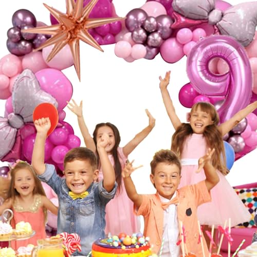 Yajexun Rosa Partyballons,Rosa Ballon-Geburtstagsparty-Set - Schleifen-Zahlen-Party-Luftballons-Set für Geburtstagsfeier | Rosafarbene Rosen-Ballonschleife, Folien-Zahlen-Latex-Luftballons, von Yajexun
