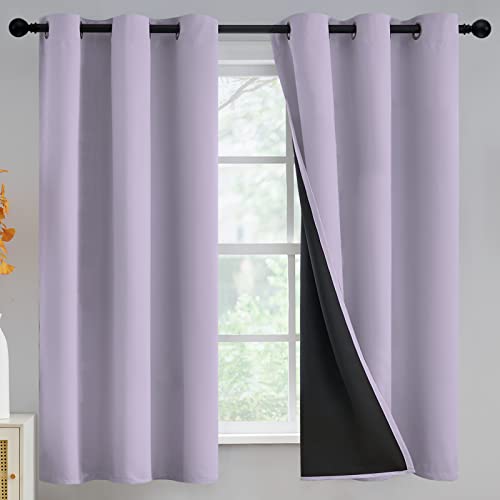 Yakamok Verdunkelungsvorhänge für Schlafzimmer, lichtblockierende Vorhänge mit schwarzer Rückseite, wärmeisolierend, solide Ösen für Wohnzimmer, 42 x 63 l, Lila, 2 Vorhänge von Yakamok