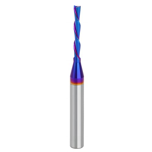 Yakamoz 1/4 Zoll Schaft Hartmetall Downcut Spiralfräser Bit 1/8 Zoll Schnittdurchmesser und 13/16 Zoll Schnittlänge Down Spiral Bit CNC Router Bit mit Nano Blue Beschichtung Schaftfräser für Holz von Yakamoz