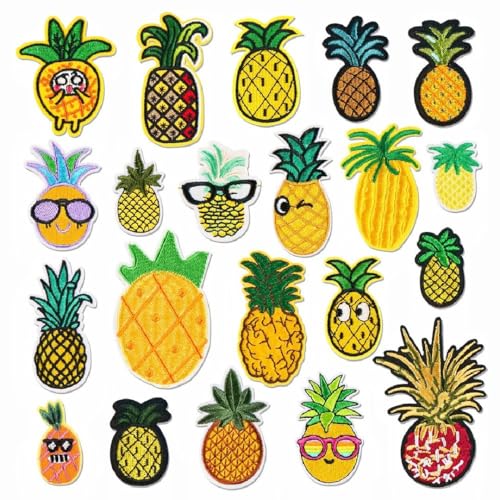 Aufnäher zum Aufbügeln, Motiv: Ananas, Cartoon-Obst-Design, bestickt, 21 Stück Aufnäher zum Aufbügeln, Motiv: Ananas, Cartoon-Obst-Design, bestickt, 21 Stück von Yakiki