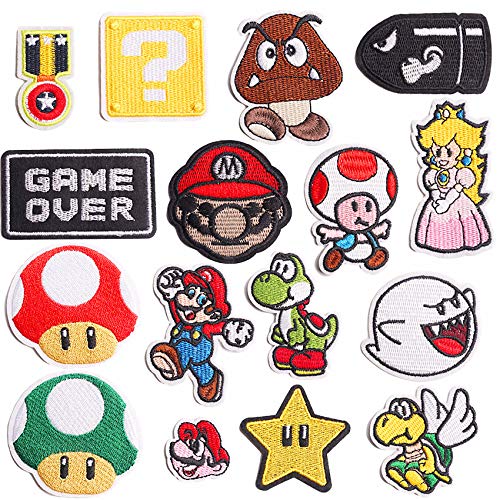 Aufnäher zum Aufbügeln mit Mario-/Regenbogen-/Emoji-Motiv, bestickt, für Kleidung, Jacken, Rucksäcke, Schuhe, Mützen für Kinder und Erwachsene von Yakiki