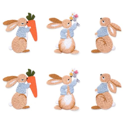 Dekorative Kaninchen Bügelbilder 6er Set, besticktes Häschen Design mit Karotte und Blumen zum Aufnähen bestickt Patch Abzeichen für Jacken Jeans Tasche Schuhe T-Shirt Hut Dekorative Kaninchen Bügelbilder 6er Set, besticktes Häschen Design mit Karotte und Blumen zum Aufnähen bestickt Patch Abzeichen für Jacken Jeans Tasche Schuhe T-Shirt Hut von Yakiki