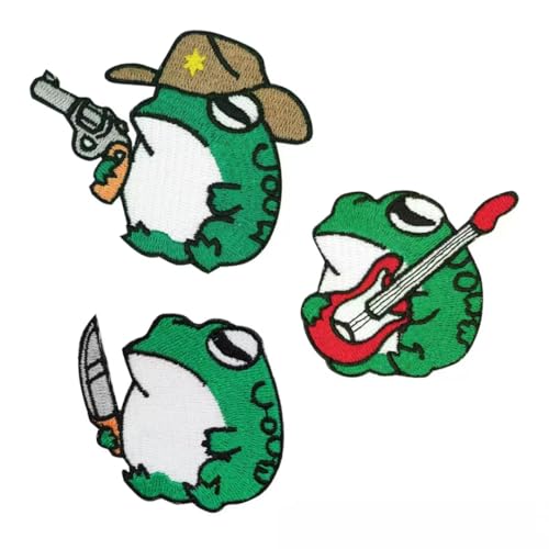 Funny Animal Iron on Patches Set, Embroidered Duck and Frog Designs with Weapons, Tactical Moral Patches for Clothing (Frog) von Yakiki