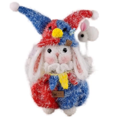 Yakiki Handgefertigte Häkelpuppe aus Wolle, Clown-Kostüm, Sammlerstück, Kunstfigur, Taschendekoration, fertiges Produkt (dunkelblau rot) von Yakiki