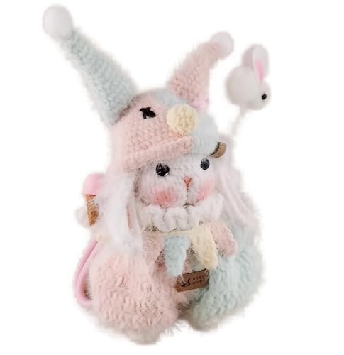 Yakiki Handgefertigtes Woll-Häkel-Hasen-Puppen-Kit, Clown-Kostüm, Sammlerstück, Kunstfigur, Taschendekoration, fertiges Produkt (Hellblau Rosa) von Yakiki