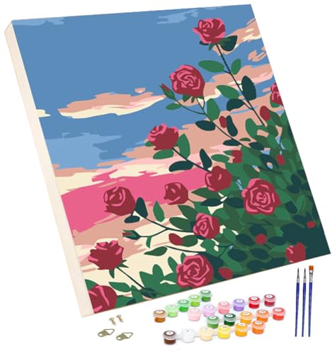 Yakiki Malen nach Zahlen auf Leinwand mit Rahmen, Ölgemälde nach Zahlen für Erwachsene und Anfänger, Kinder, einfaches Malen nach Zahlen, Blumenfarbe für Wanddekoration zu Hause (20 x 20 cm) (Rose 2) von Yakiki