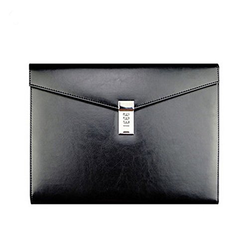 Dokumententasche, A4, Leder, mit Zahlenschloss, Geschäfts Datei-Bag Dokumentenmappe Aktentasche Datei Taschen Business Konferenzmappe A4, TPN086 24x32.7x3cm Schwarz von Yakri