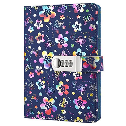 Leder Tagebuch Journal Vintage Notizblöcke,Passwort Tagebuch Notizblock, Secret Tagebuch Notizbuch mit Kombinationsschloss TPN102 Colorful Flowers von Yakri