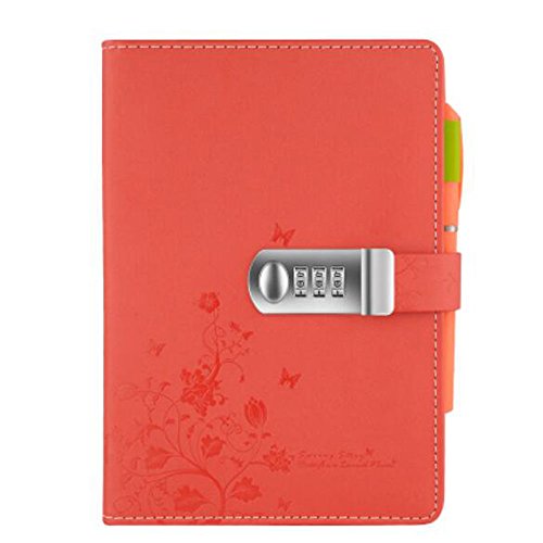 Tagebuch Notizbuch Notebook PU Lederbuch Skizzenbuch Journal,Notebook Sketchbook Memo Tagebuch Mit Schloss Code TPN099 (5.71x8.27 inch) Rot von Yakri