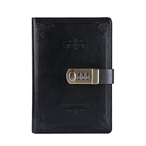 yakri Vintage Notebook Passwort mit Schloss Tagebuch Buch Creative Passwort Tagebuch Handbuch Notizblock tpn109 A5 Size schwarz von Yakri