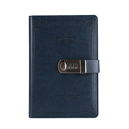 yakri Vintage Notebook Passwort mit Schloss Tagebuch Buch Creative Passwort Tagebuch Handbuch Notizblock tpn109 A5 Size blau von Yakri