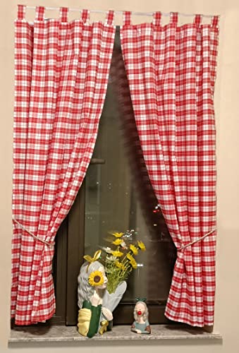 Yaland Blickdichter Vorhänge mit Karo-Muster Landhaus Gardinen Wohnzimmer Gardinenschals mit Raffhalter Schlaufen (BxH 100x140cm, rot) 2 Stück von Yaland