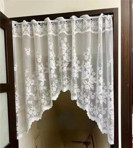 Yaland Jacquard glänzendes Fensterbild Bogen Scheibengardine mit Blumen Muster Weiß Kurzgardinen für Cafe Fensterdeko 1 Stück HxB 100x160cm von Yaland