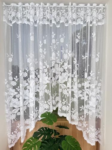 Yaland Jacquard glänzendes Fensterbild Bogen Scheibengardine mit Blumen Muster Weiß Kurzgardinen für Cafe Fensterdeko 1 Stück HxB 160x300cm von Yaland