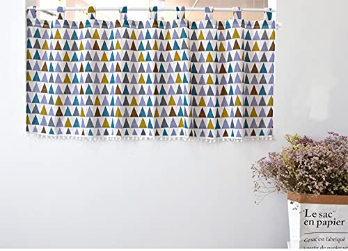 Yaland Scheibengardinen mit Schlaufen Kurze vorhänge Gardinenschal für Kinderzimmer und Küche,Fertigegardinen mit Farbige Dreiecke (BxH 140x80cm) 1 Stück von Yaland