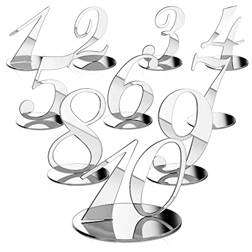 Tischnummern für Hochzeiten, aus Acryl, verspiegelt, 1–10 Set mit Sockel, perfekt für Empfang oder Partydekoration (Silber) von Yalikop