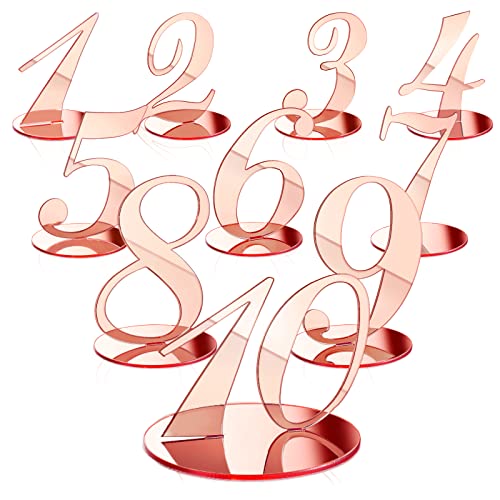 10 Stück Tischnummern Tischnummern Karten Tischnummern Halter Tischnummer für Hochzeit 1-10 Zahlen für Tische Spiegel Acryl Hochzeit Stehtisch Zahlen mit Sockel für Party Empfang (Roségold) von Yalikop