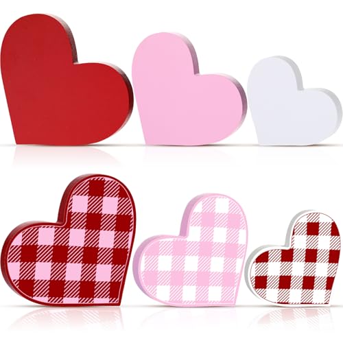 3 Stück Valentinstag Herz Holzschild Reversible Herz Tablett Dekor Liebe Herzform Home Decor Doppelseitiger Druck Freistehende Tischdekorationen für Valentinstag Hochzeit Party (Frischer Stil) von Yalikop