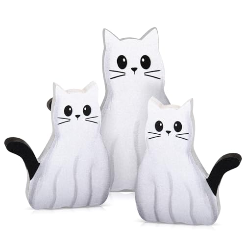 Yalikop 3-teiliges hölzernes Geister-Katzenfiguren-Set, Katze, Dame, stehend, Tischplatte, gestuftes Tablett, Mittelstück, Innendekoration, Heimdekoration für Halloween-Dekoration Yalikop 3-teiliges hölzernes Geister-Katzenfiguren-Set, Katze, Dame, stehend, Tischplatte, gestuftes Tablett, Mittelstück, Innendekoration, Heimdekoration für Halloween-Dekoration von Yalikop