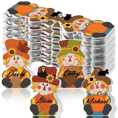 Yalikop 48 Stück Thanksgiving Vogelscheuche Tischkarte Thanksgiving Namenskarten für Tisch Kürbis Truthahn Ahorn Herbst Gäste gefaltete Sitzkarte für Herbst Herbst Esstisch Party Gastgeschenke Zubehör von Yalikop