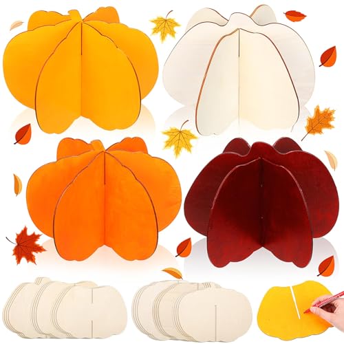 Yalikop 8 Set 24 Stück 20 cm DIY 3D Kürbis Herbst Handwerk Holz Kürbis Handwerk Holzausschnitte Scheiben Thanksgiving Handwerk für Herbst Ernte DIY Tisch gestufte Tablett Dekor von Yalikop