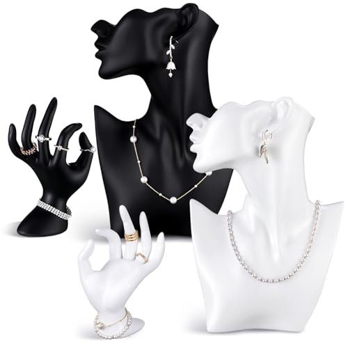 Yalikop Schmuck-Mannequin-Präsentationsset aus Kunstharz, für Halsketten, Ohrringe, Präsentationsständer und weibliche Schaufensterpuppe, Handring, Armbandhalter, Büste, Organizer, Schwarz / Weiß, für Yalikop Schmuck-Mannequin-Präsentationsset aus Kunstharz, für Halsketten, Ohrringe, Präsentationsständer und weibliche Schaufensterpuppe, Handring, Armbandhalter, Büste, Organizer, Schwarz / Weiß, für von Yalikop