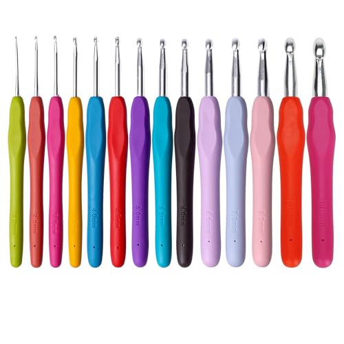 Häkelnadel-Set, 14-teiliges Häkelset für Anfänger und Erwachsene, ergonomische weiche Griffe, glattes Stricknadel-Set für arthritische Hände, Häkelnadeln, ideal für Frauen von Yalixuan