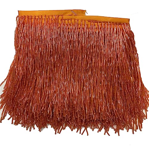 Yalulu 1 Meter Perlenfransenborte, 15,2 cm breit, Perlenband, Quasten, Fransenborte für DIY-Zubehör, Heimtextilien, Tanzband (Orange) von Yalulu