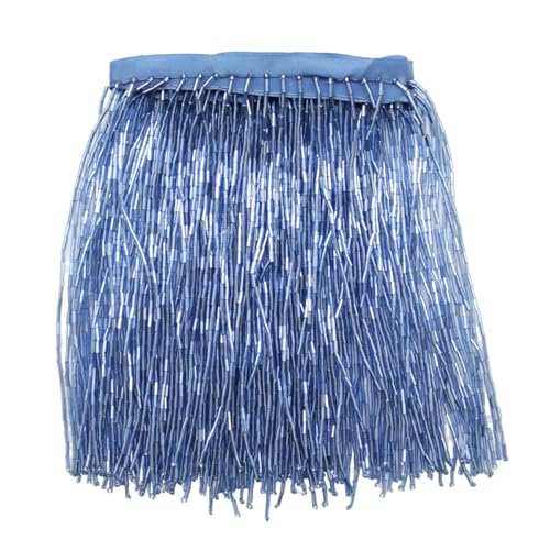 Yalulu 1 Yards Fransenborte mit Perlen, 15cm breit, Lange Glasperlen Fransen Spitze Besatz Quastenband Dekoration für Kleider, Kleidung und Bastelarbeiten (Hellblau) von Yalulu