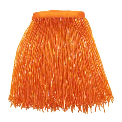 Yalulu 1 Yards Fransenborte mit Perlen, 15cm breit, Lange Glasperlen Fransen Spitze Besatz Quastenband Dekoration für Kleider, Kleidung und Bastelarbeiten (Orange) von Yalulu