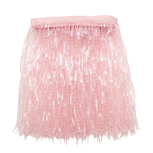 Yalulu 1 Yards Fransenborte mit Perlen, 15cm breit, Lange Glasperlen Fransen Spitze Besatz Quastenband Dekoration für Kleider, Kleidung und Bastelarbeiten (Rosa) von Yalulu