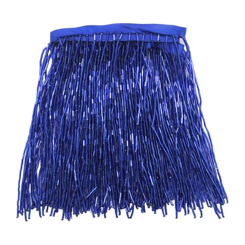 Yalulu 1 Yards Fransenborte mit Perlen, 15cm breit, Lange Glasperlen Fransen Spitze Besatz Quastenband Dekoration für Kleider, Kleidung und Bastelarbeiten (Seeblau) von Yalulu
