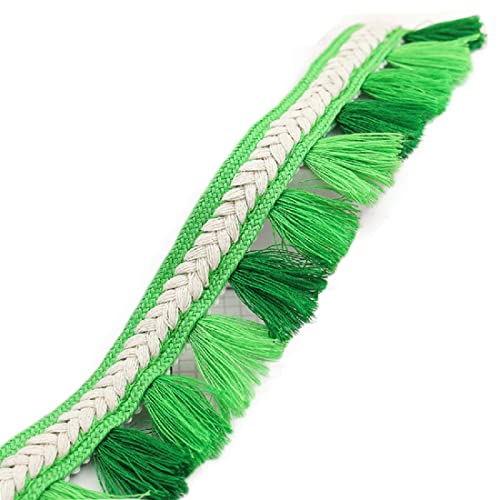 Yalulu 10 Meter Fransenborte Quastenborte Band Trim Spitzenband Spitze Borte Quastenband für Kleidung Näharbeit Nähen Basteln Dekorieren (Grün) von Yalulu