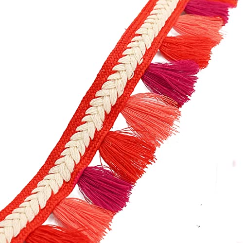 Yalulu 10 Meter Fransenborte Quastenborte Band Trim Spitzenband Spitze Borte Quastenband für Kleidung Näharbeit Nähen Basteln Dekorieren (Rot) von Yalulu