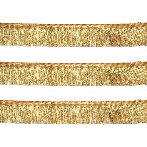 Yalulu 10 Meter Gold Quaste Fransen Polyester Fransenborte Geschnitten Fransen Geschnitten Fransenborte Kostüm Quaste Trimmen Garment Apparel Vorhang Nähzubehör (3cm Breite) von Yalulu