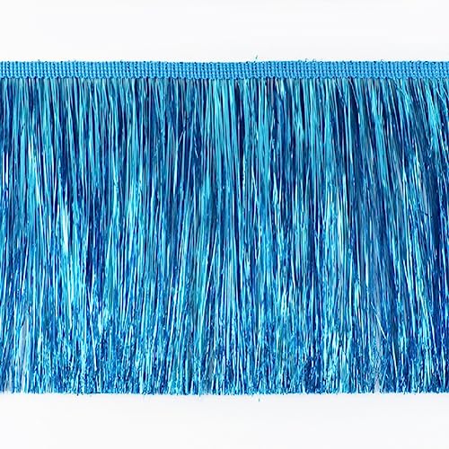 Yalulu 10 Meter PET-Silberdraht Quaste Seidig Fransen Tanzfransen Geschnitten Fransenborte, Geschnitten Fransenborte Kostüm Quaste Trimmen Apparel Fransenband Nähzubehör (Blau) von Yalulu