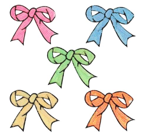 Yalulu 10 Stück Pailletten Bowknot Aufnäher, Gemischte Bügel-Patch Bogen Bestickter Patch Aufnäher für Kleidung Jacken Taschen Dekoration von Yalulu