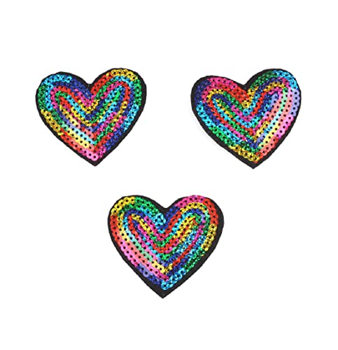 Yalulu 10 Stück Regenbogen Herz Pailletten Patches Aufnäher Aufbügler Applikation Zum Aufbügeln Patches Aufnäher Bügelbild Stickerei Aufbügler Patch von Yalulu