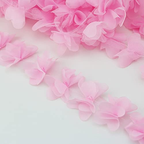 Yalulu 8 Yards 3D Chiffon Blumen Spitzenborte, Cluster Blume Spitzenband Brautsträuße DIY Kleid Deko Bastel Spitzenstoff Nähen (Rosa) von Yalulu